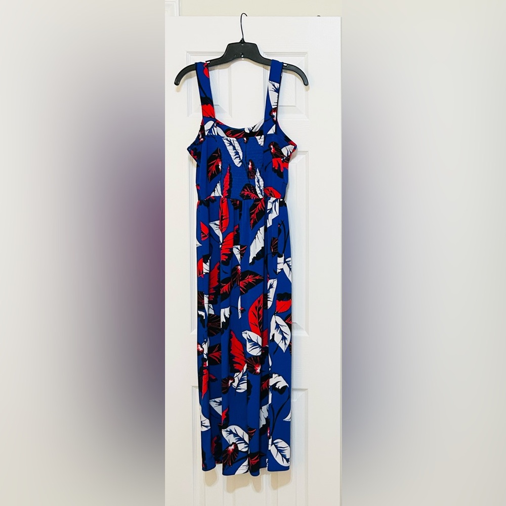 Express Blue Leaf Print Jumpsuit